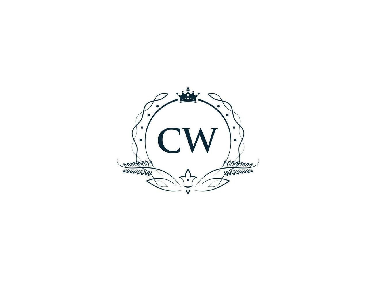 Minimal Cw Logo Icon, Creative Feminine Crown Cw wc Letter Logo Image Design vector