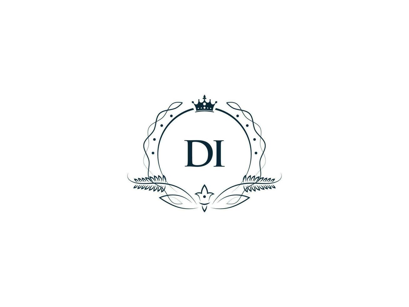 Initial Di Feminine Logo, Creative Luxury Crown Di id Letter Logo Icon vector