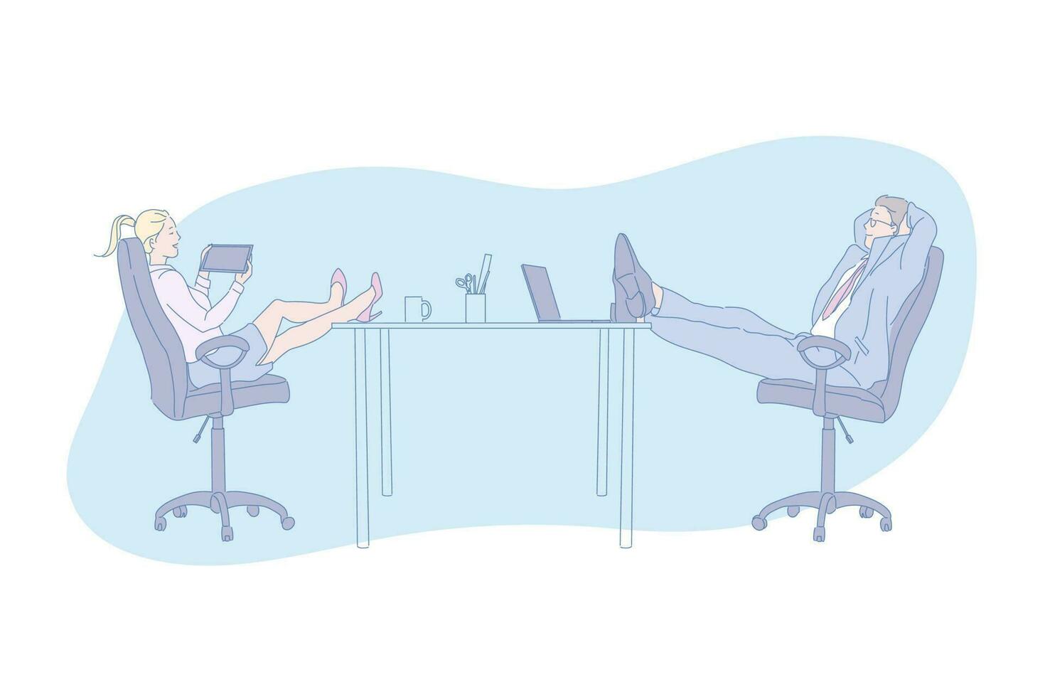 Workplace, relax, gadget, office, weekday, concept vector