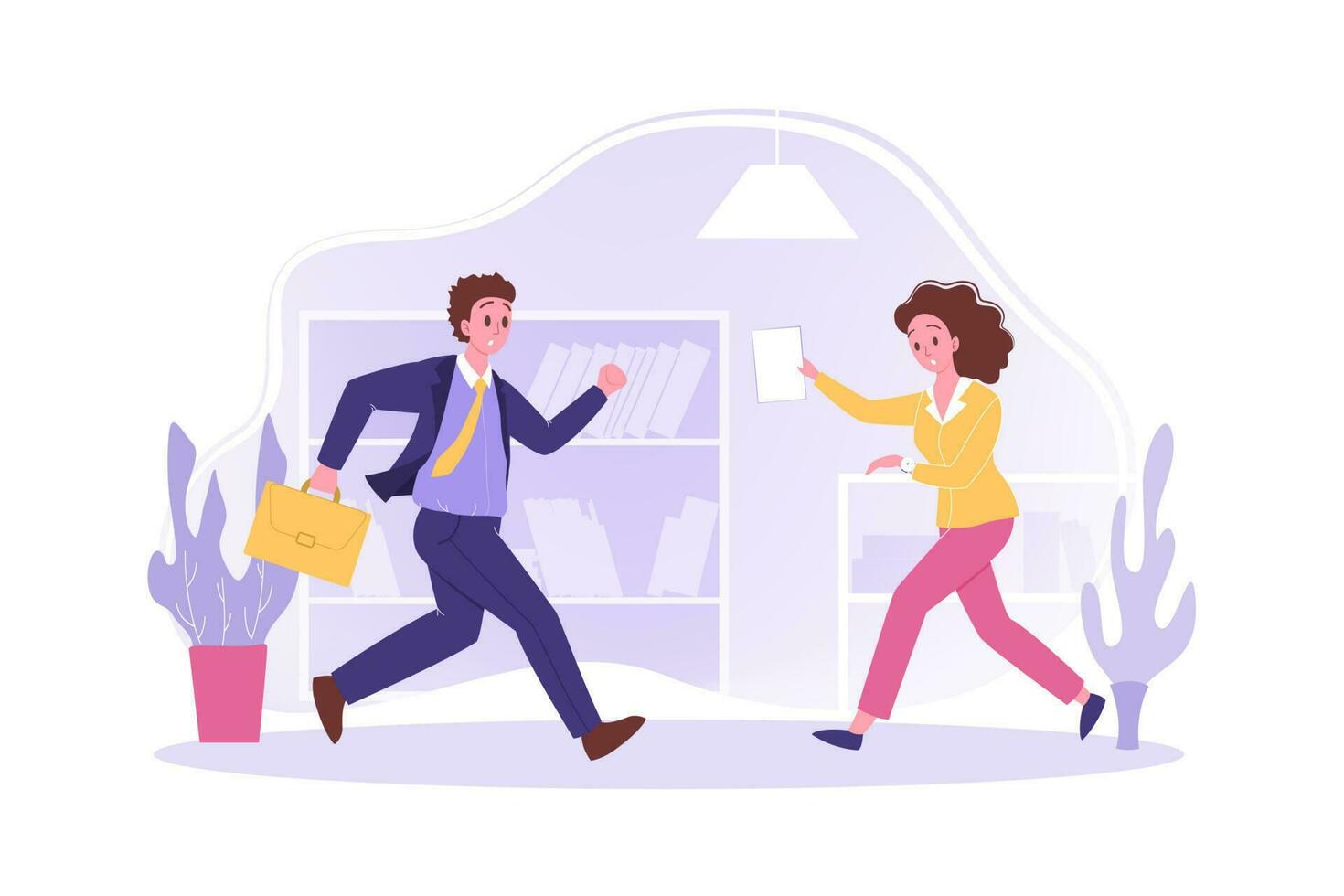 Hurrying people in office, business concept vector