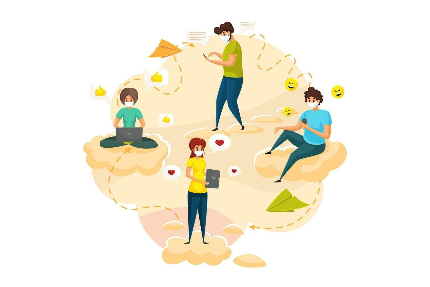 Coronavirus, communication, quarantine, social media concept vector
