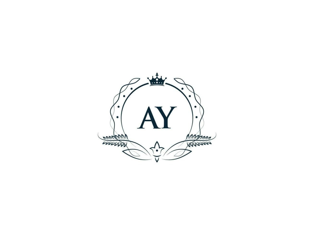 Typographic Ay Feminine Crown Logo, Unique Ay ya Circle Letter Logo Design vector