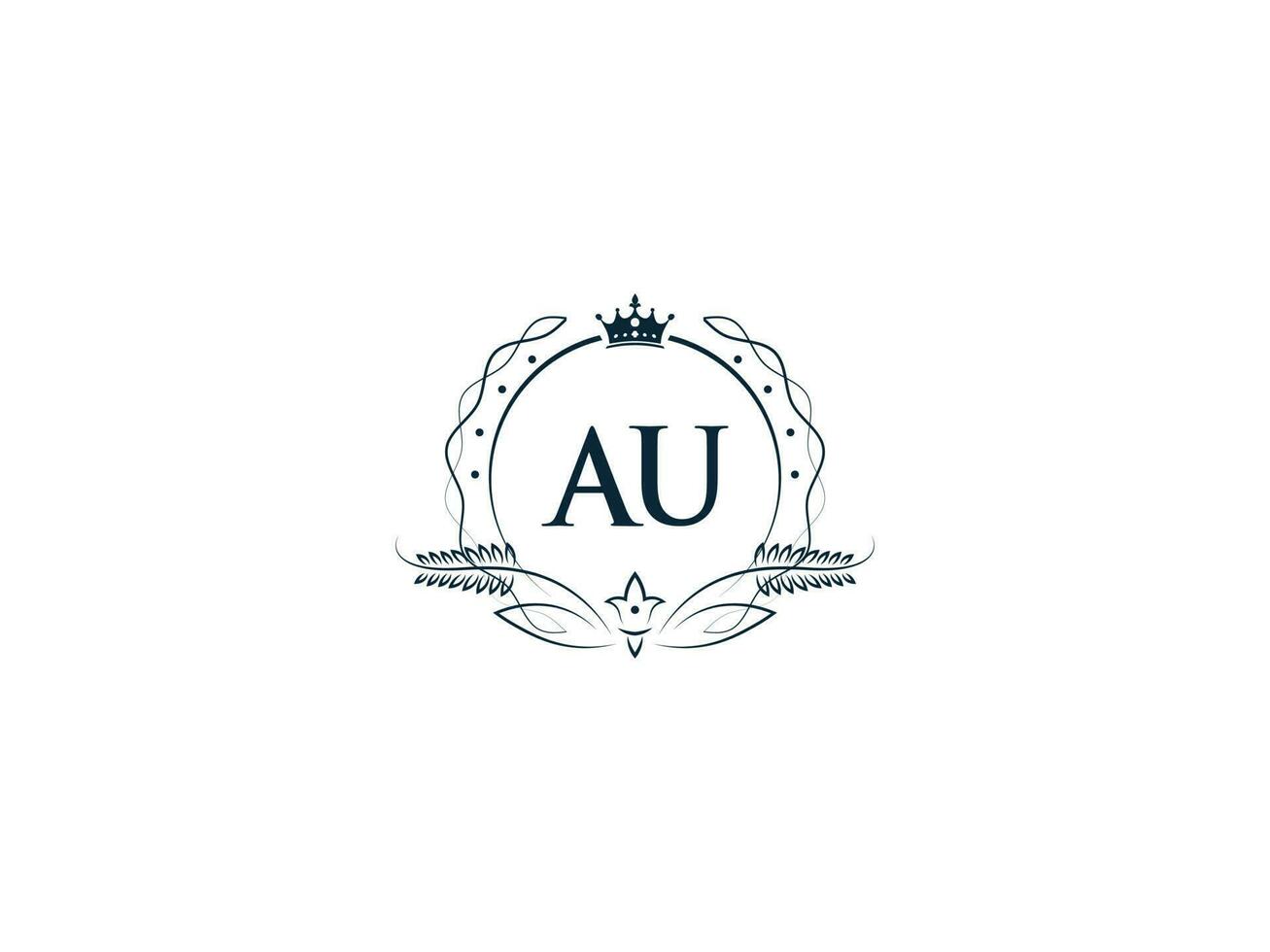 Typographic Au Feminine Crown Logo, Unique Au ua Circle Letter Logo Design vector