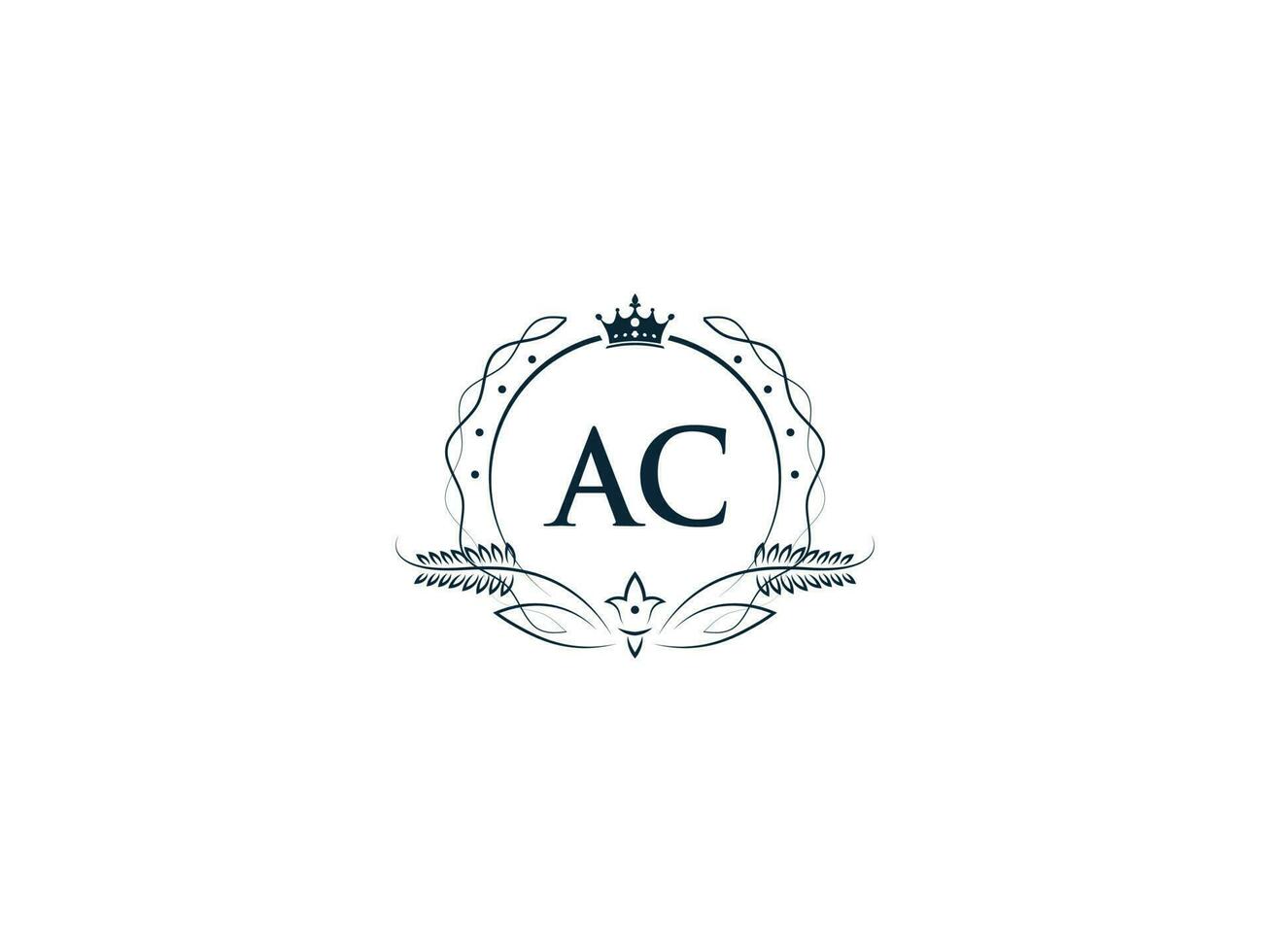 Typographic Ac Feminine Crown Logo, Unique Ac ca Circle Letter Logo Design vector