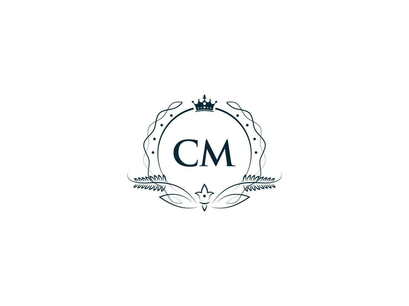 mínimo cm logo icono, creativo femenino corona cm mc letra logo imagen diseño vector