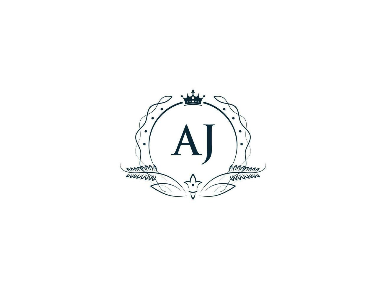 Typographic Aj Feminine Crown Logo, Unique Aj ja Circle Letter Logo Design vector