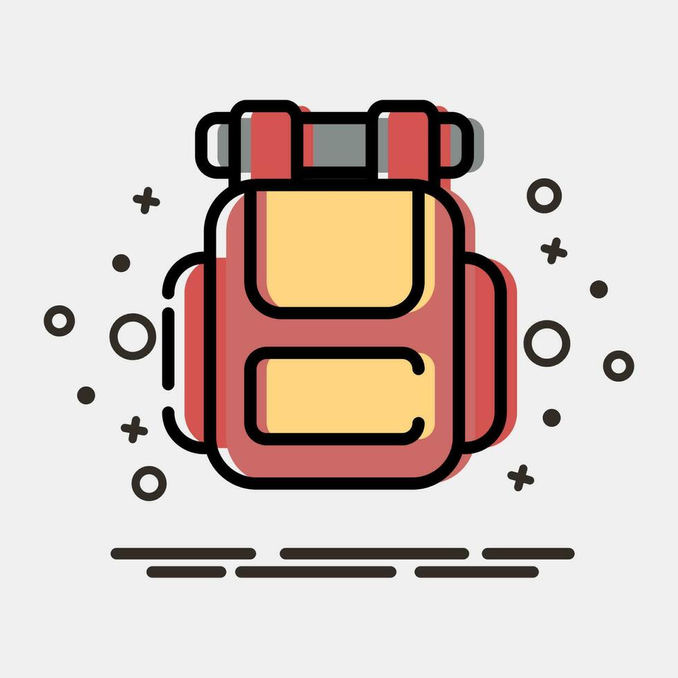 icono mochila. cámping y aventuras elementos. íconos en mbe estilo. bueno para huellas dactilares, carteles, logo, anuncio publicitario, infografía, etc. vector