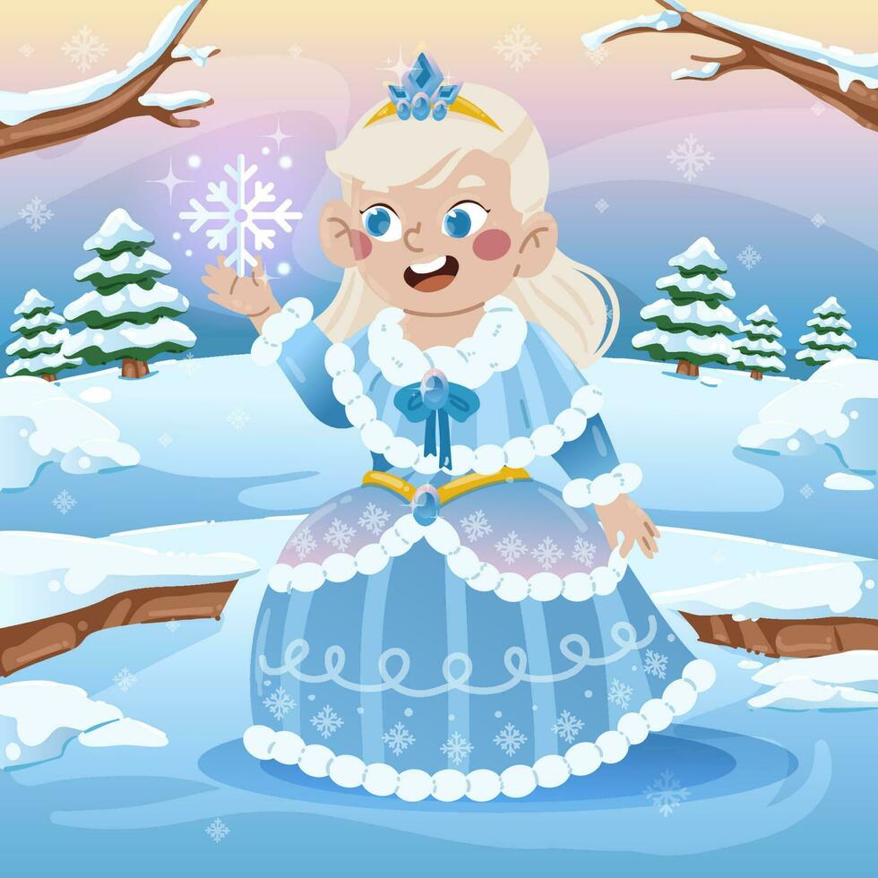 Little Snow Princess with Blue Dress vector