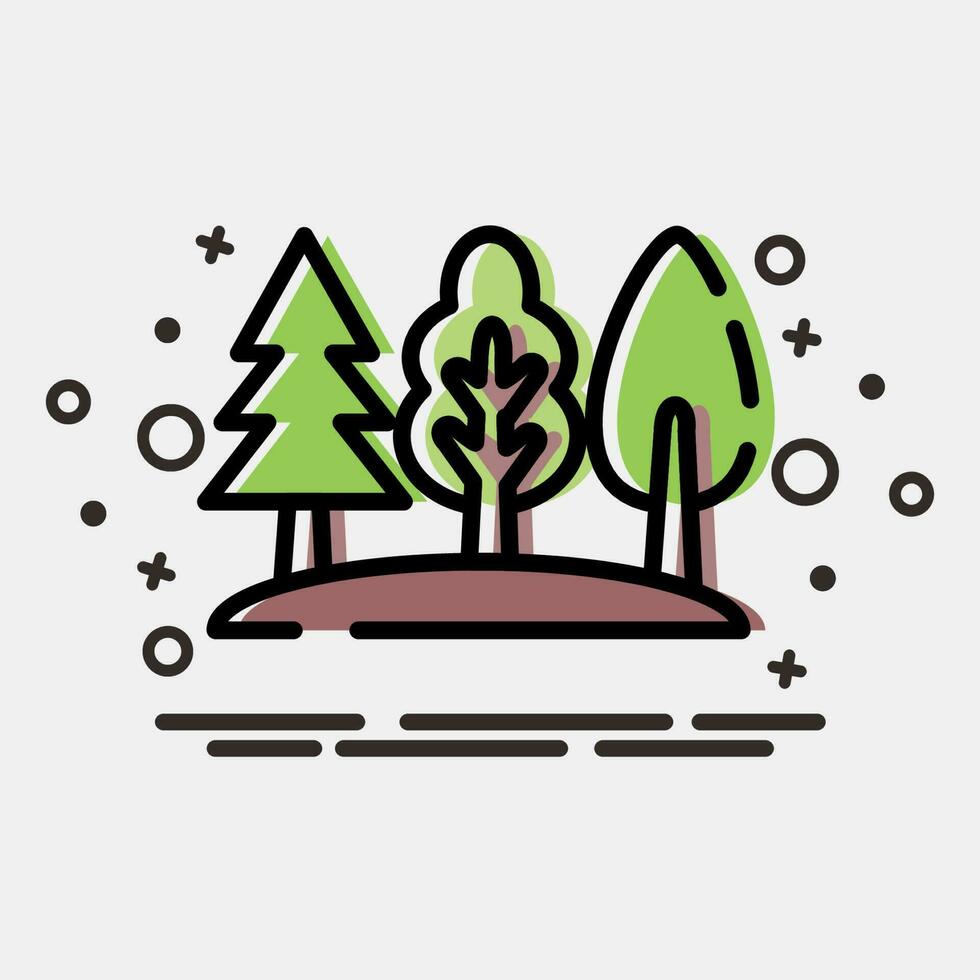 Icon forest. Camping and adventure elements. Icons in MBE style. Good for prints, posters, logo, advertisement, infographics, etc. vector