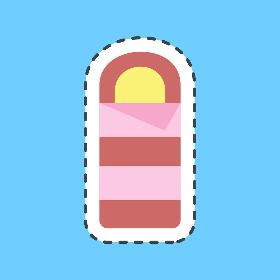 Sticker line cut sleeping bag. Camping and adventure elements. Good for prints, posters, logo, advertisement, infographics, etc. vector
