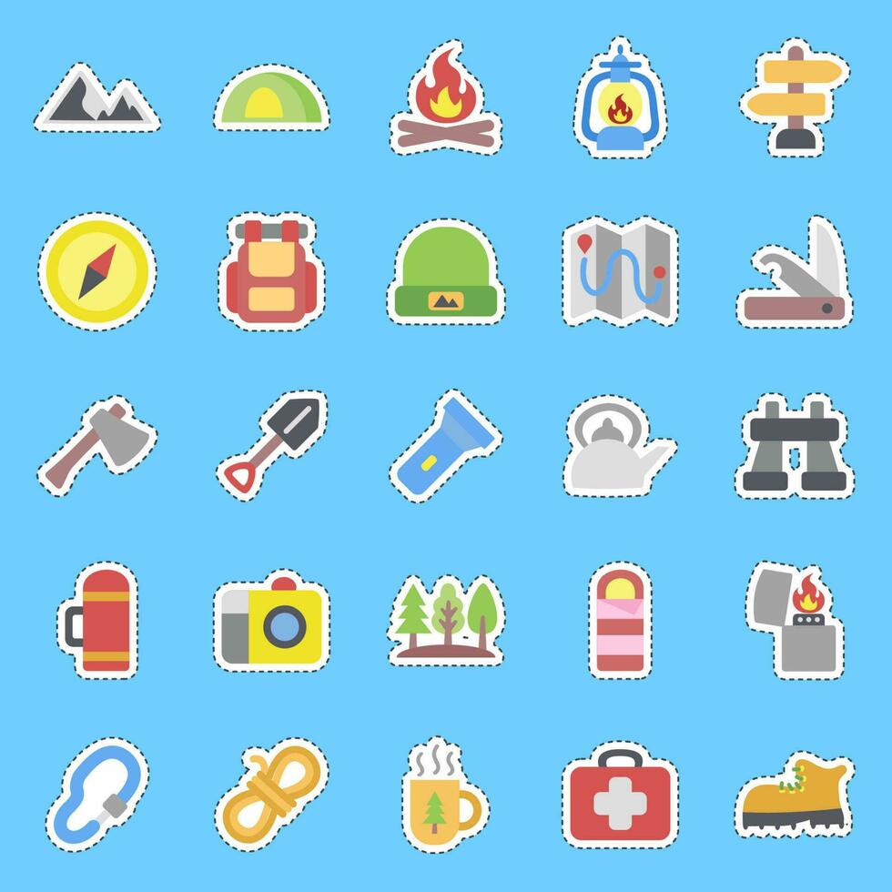 Sticker line cut set of camping. Camping and adventure elements. Good for prints, posters, logo, advertisement, infographics, etc. vector