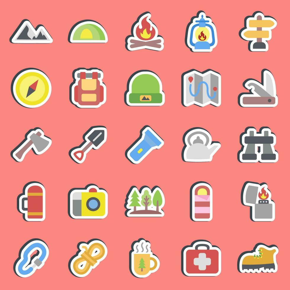 Sticker set of camping. Camping and adventure elements. Good for prints, posters, logo, advertisement, infographics, etc. vector