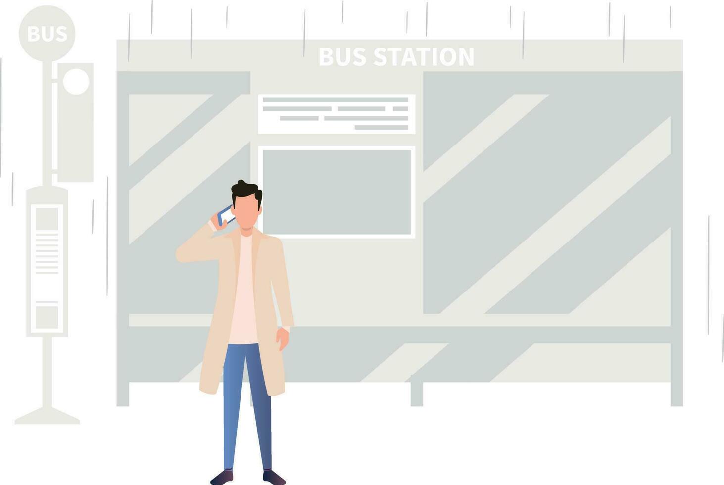 The boy is standing at the bus stand. vector