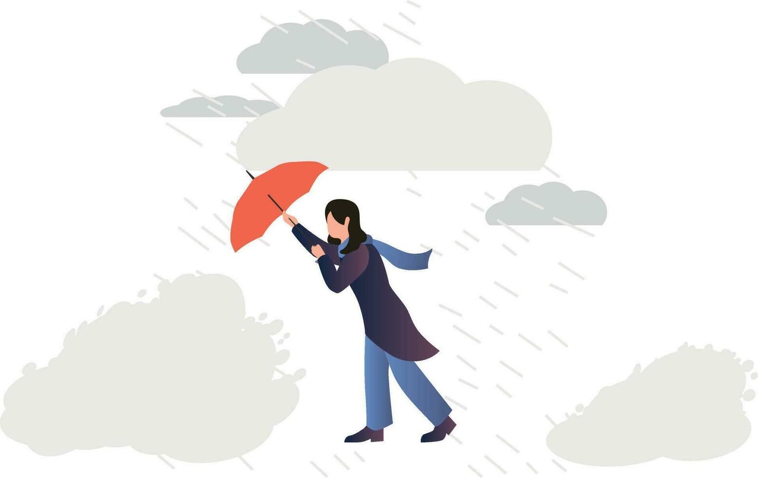 The girl is walking with an umbrella in the heavy rain. vector