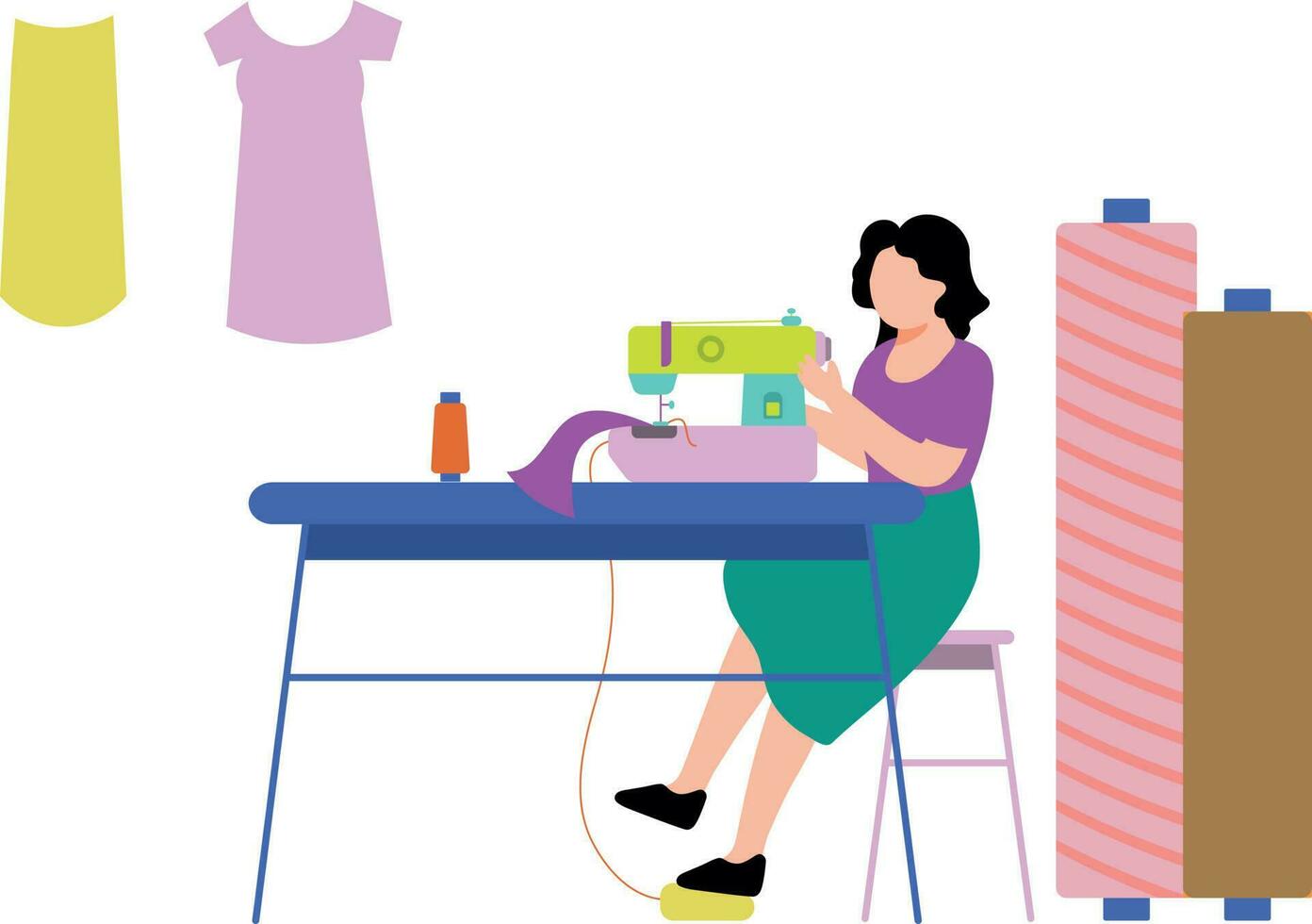 The girl is sewing clothes. vector