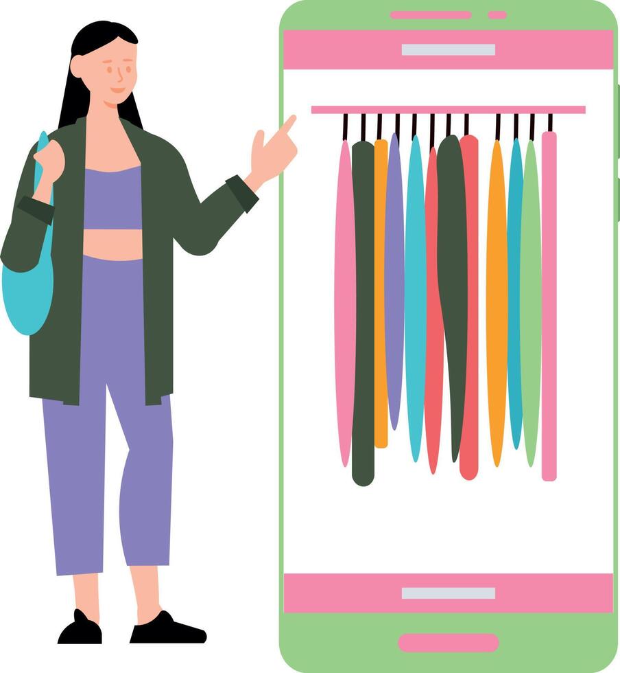 The girl is shopping online. vector