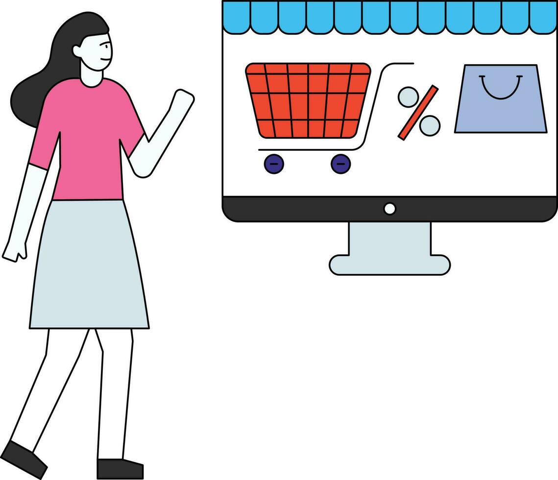 la chica está comprando en línea. vector