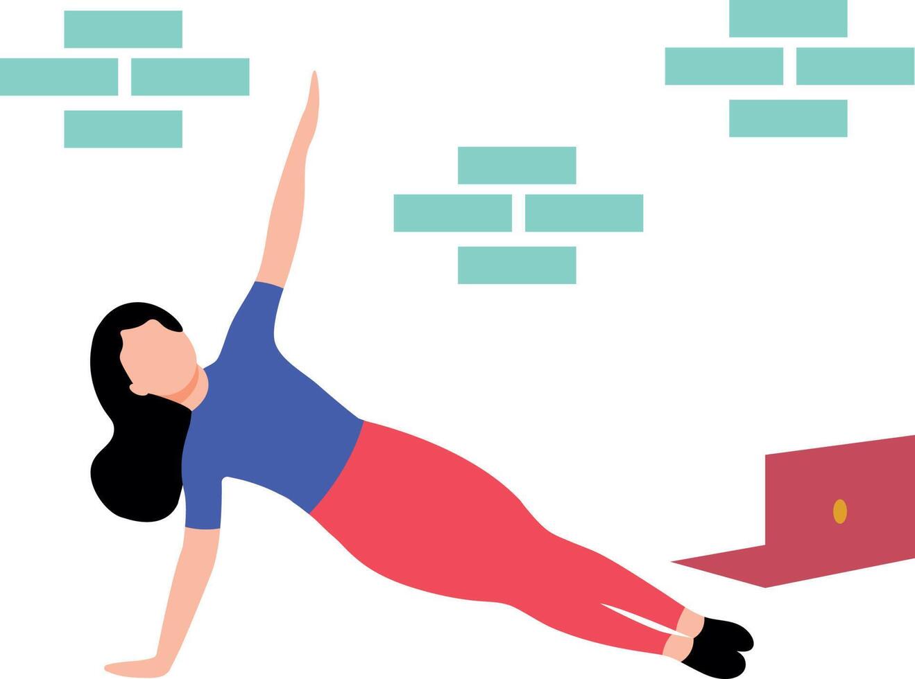 Girl doing side plank exercise . vector