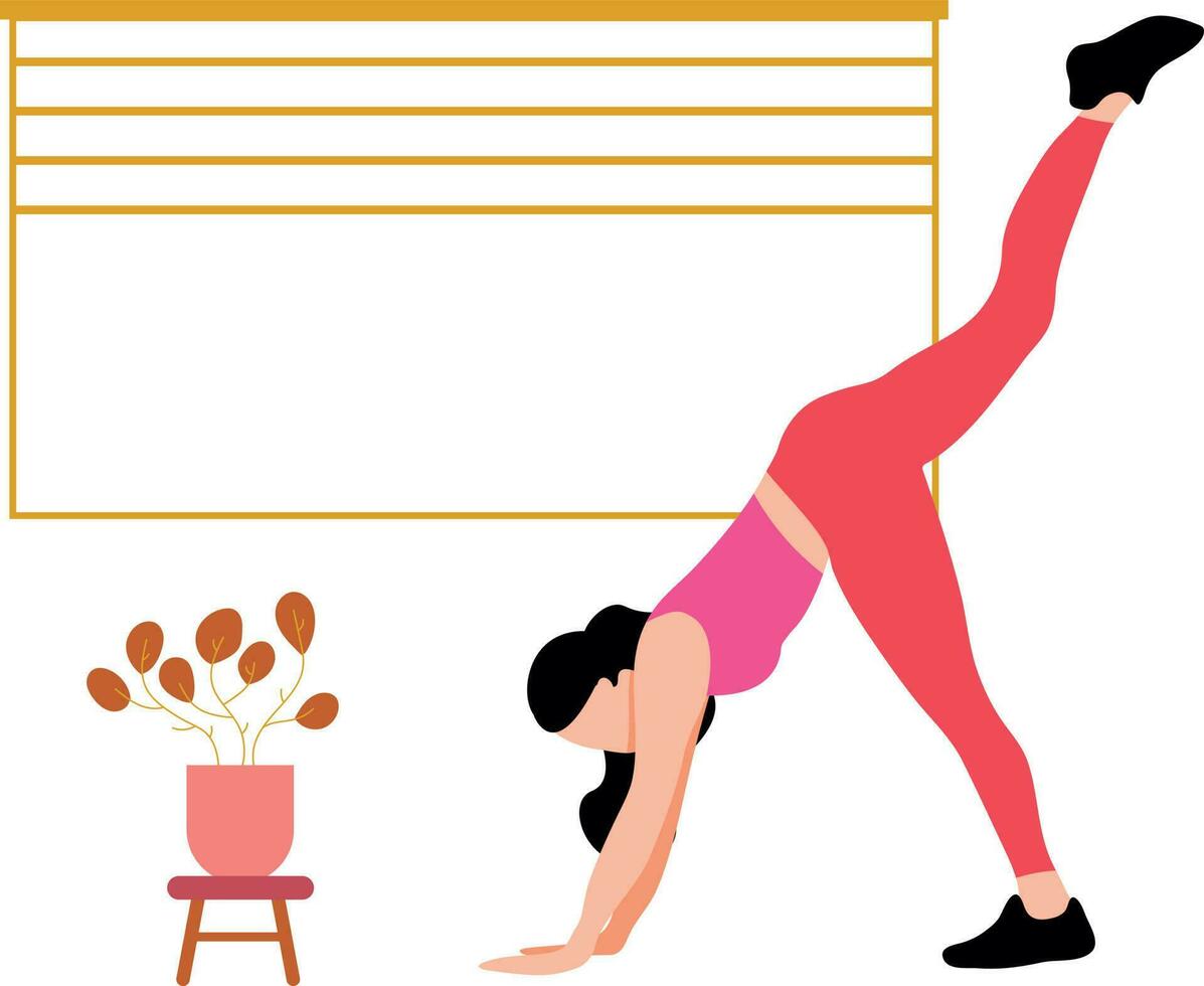 The girl is exercising at home. vector