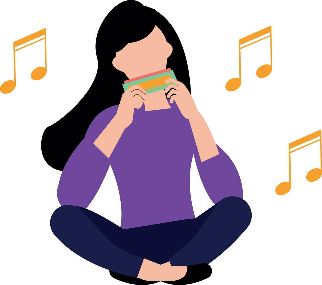 The girl is playing the harmonica. vector