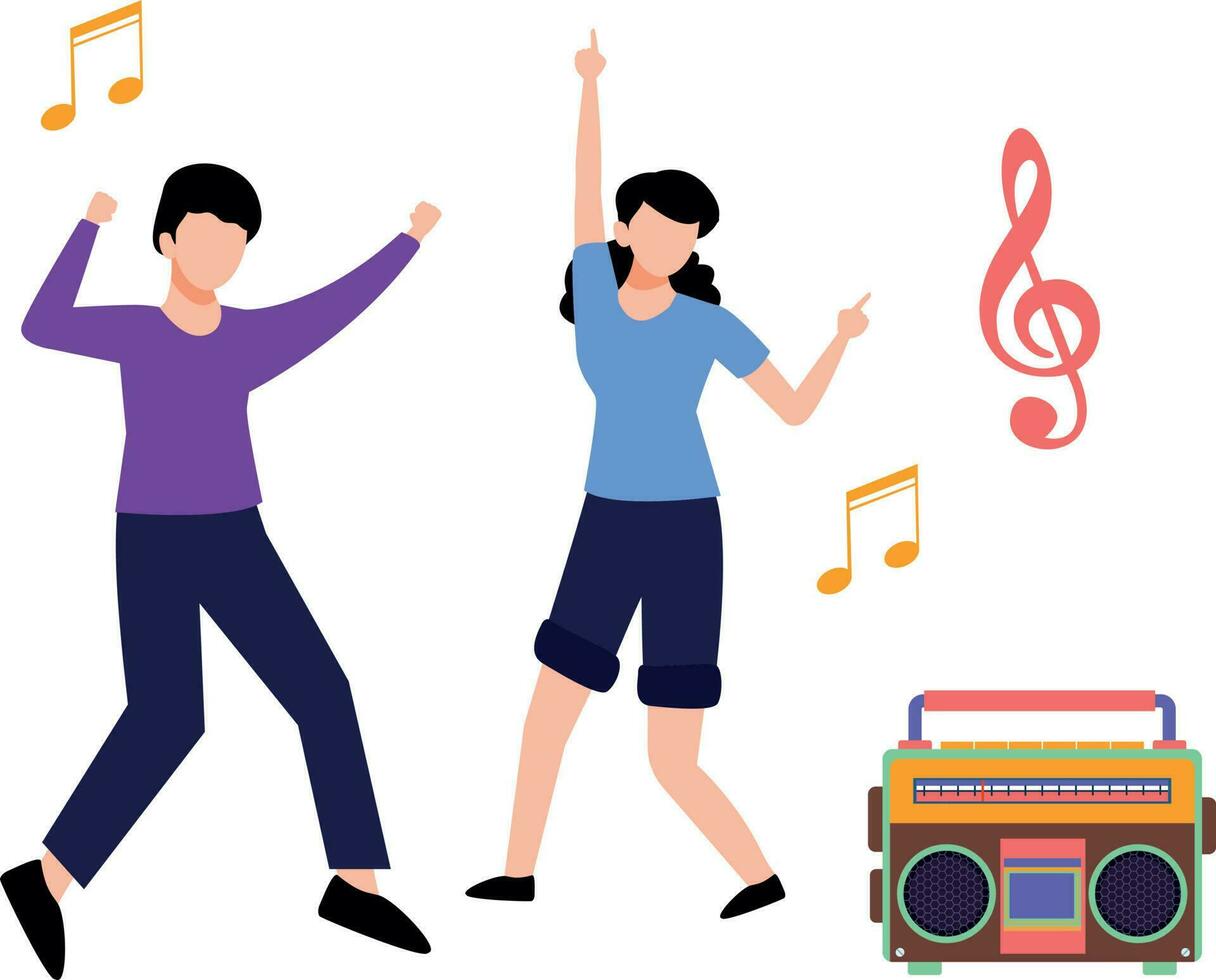 Boy and girl dancing to music. vector