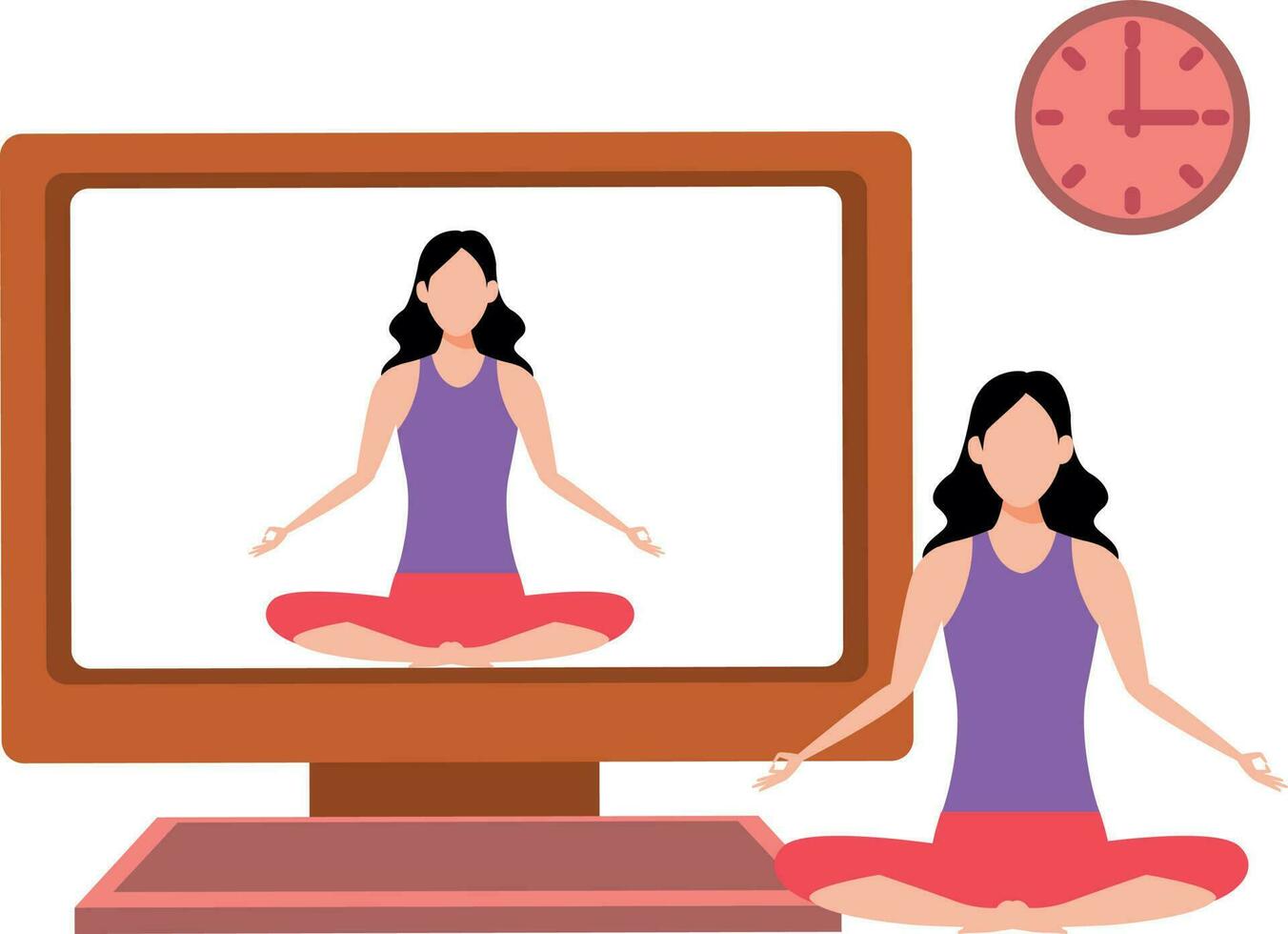 Girl exercising while watching online. vector