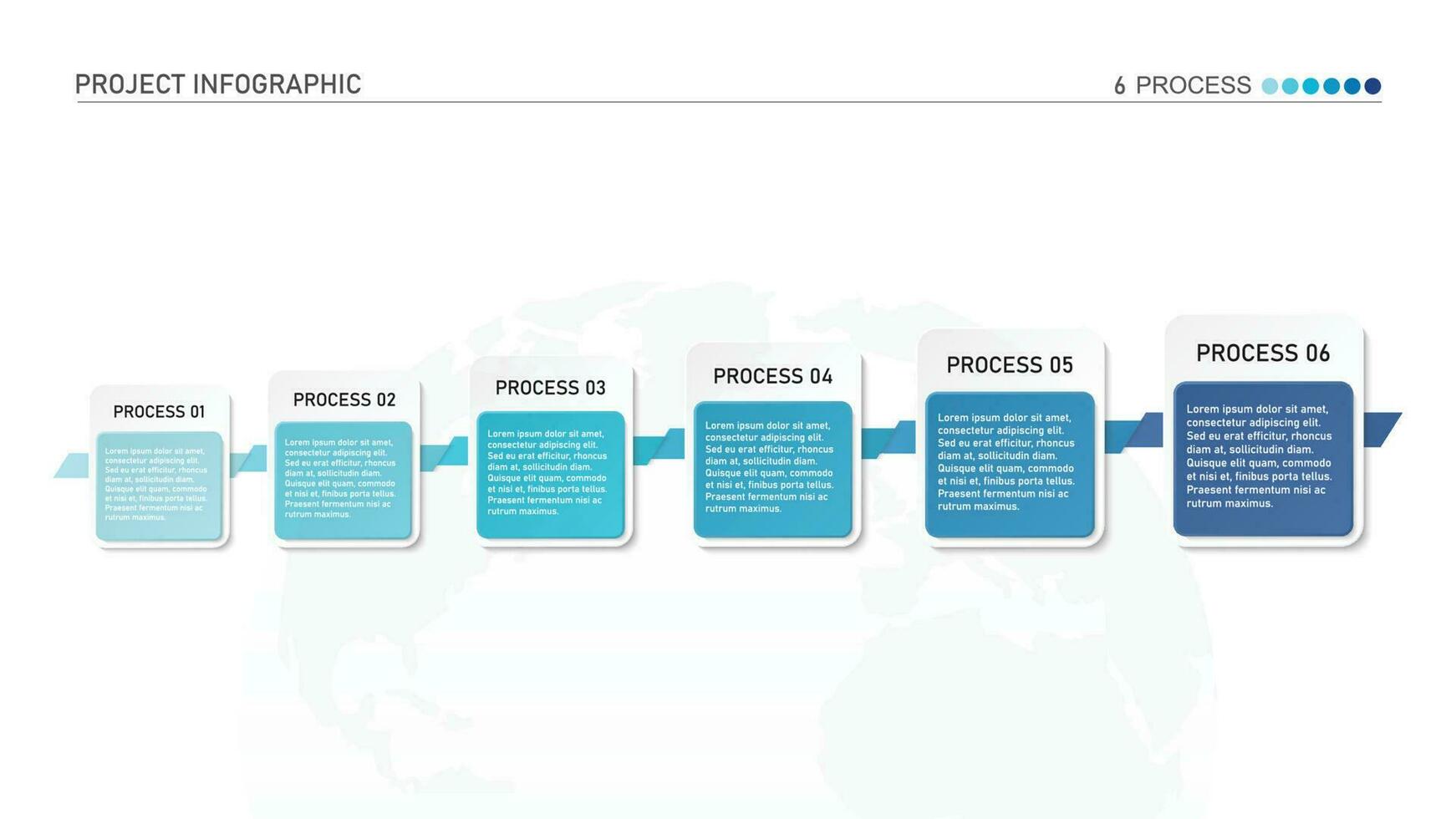 Horizontal timeline or flowchart with six square elements and space for data. Concept of 6 successive steps of company process. vector