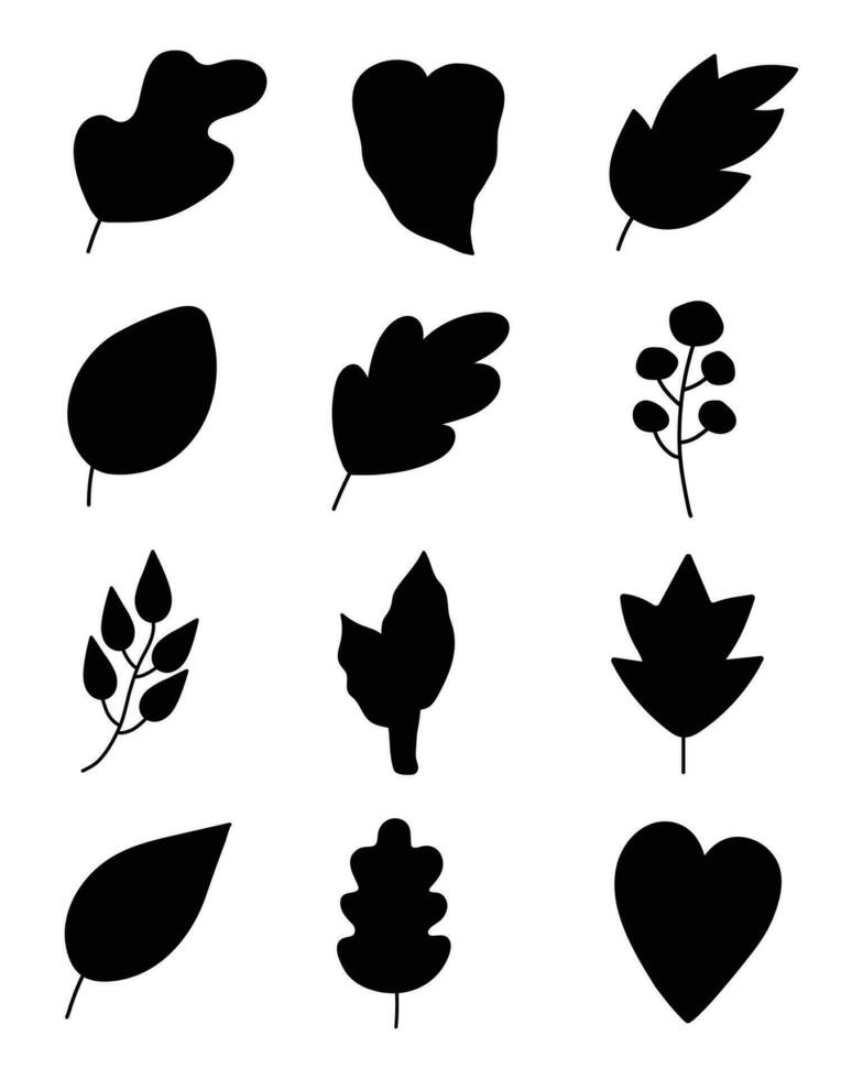 Set of hand-drawn flower, leaf, plants and flowers elements. Isolated branches on a white background. vector