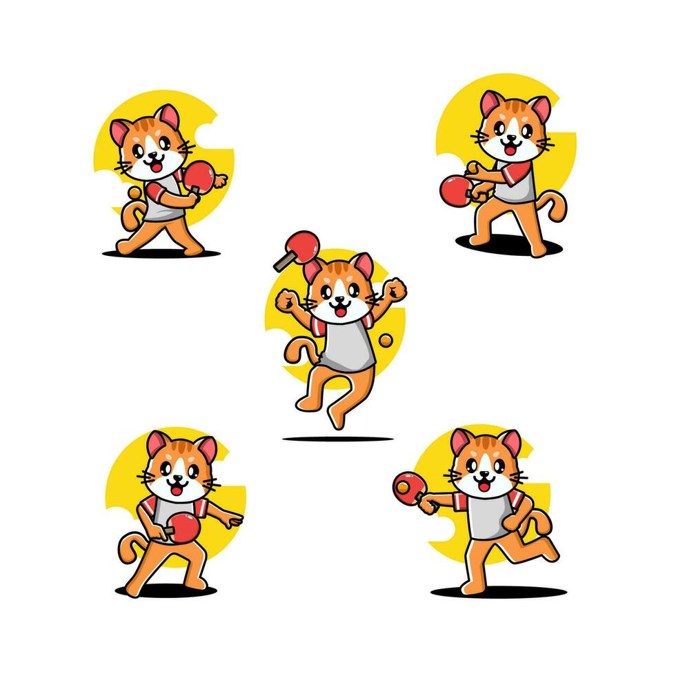 Cute Cat Playing Table Tennis Mascot Character Set vector