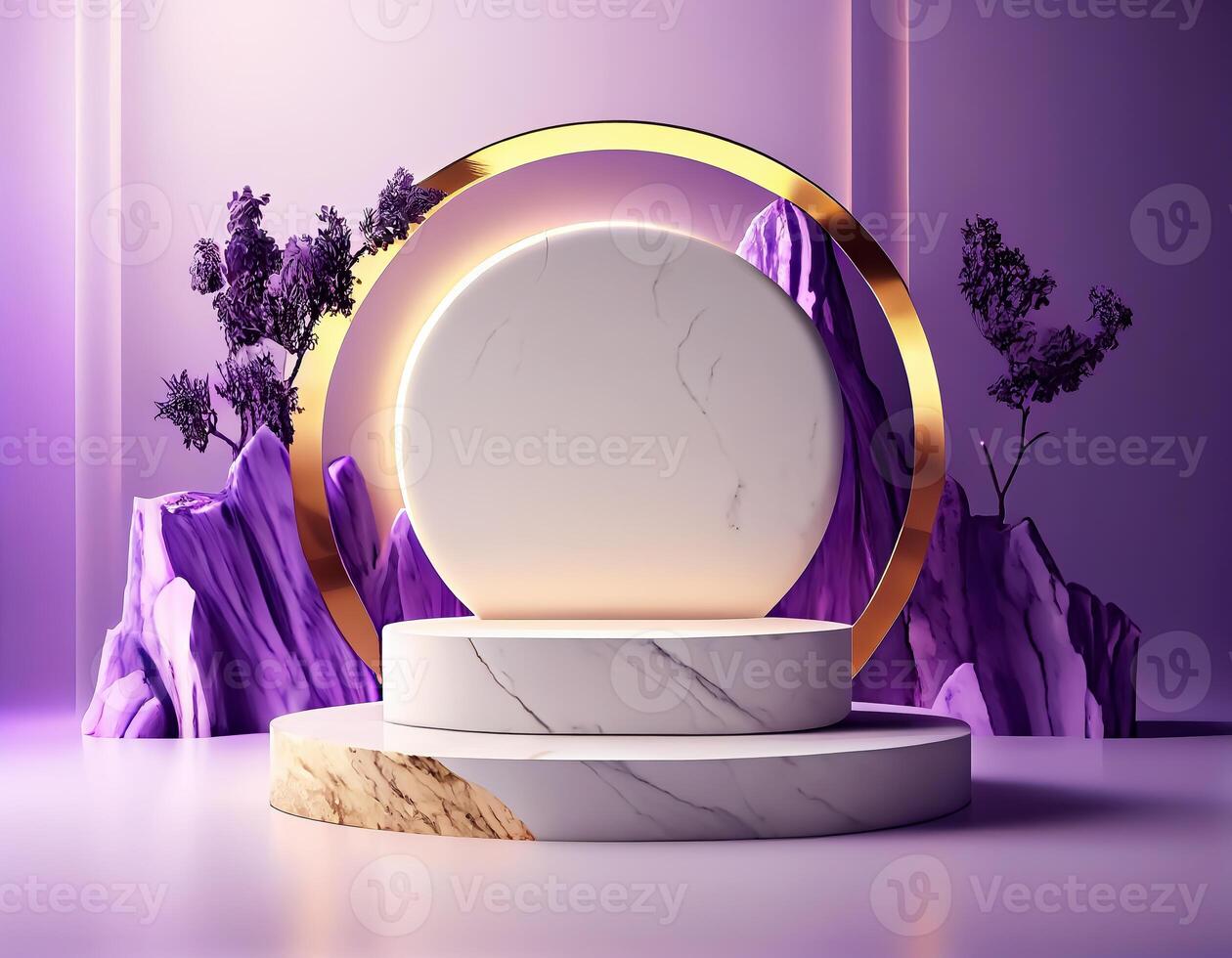 Abstract 3d podium for product presentation with geometric shapes, Empty round podium,Platforms for product presentation show new product background. photo