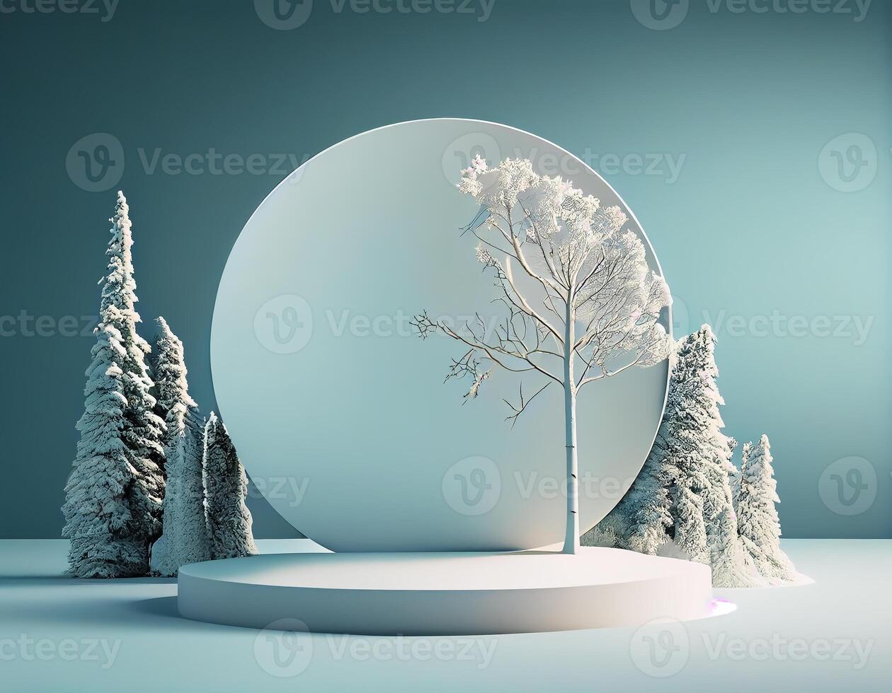 Abstract 3d podium for product presentation with geometric shapes, Empty round podium,Platforms for product presentation with shadows and light background. photo