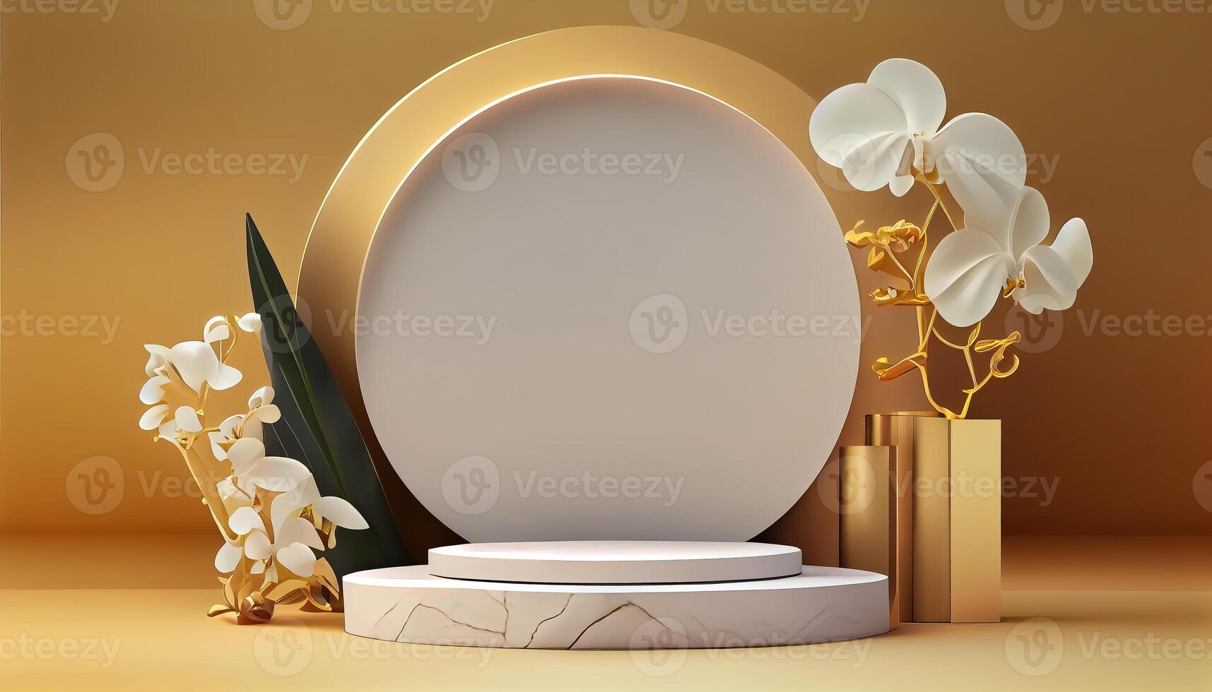 Abstract 3d podium for product presentation with geometric shapes, Empty round podium,Platforms for product presentation show new product background. photo
