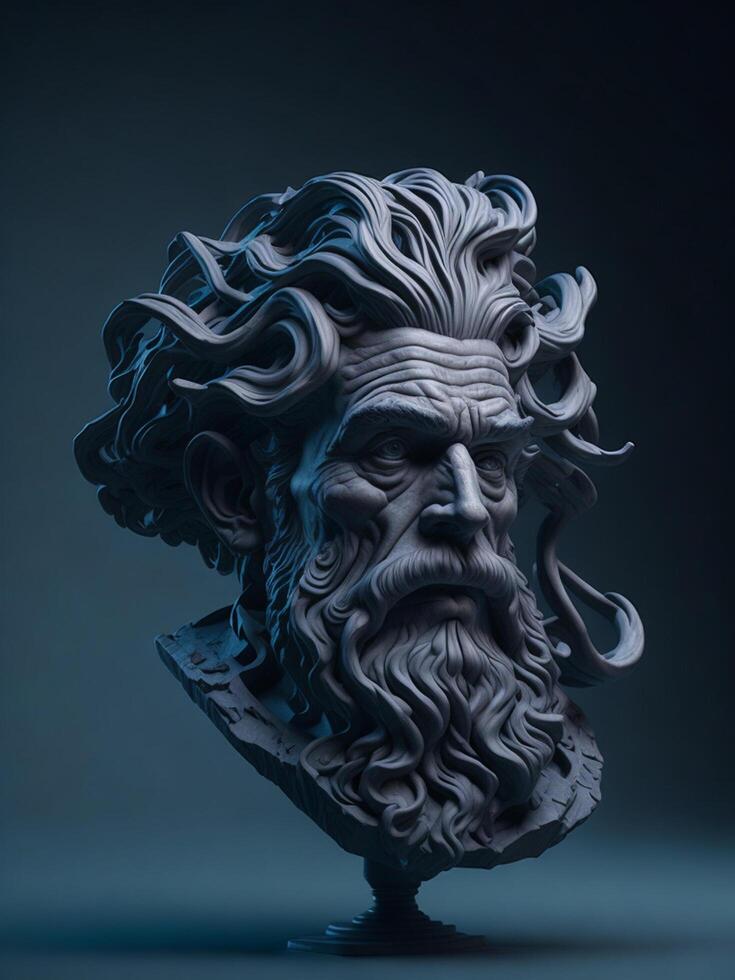 old man sculpture with beard and long hair photo