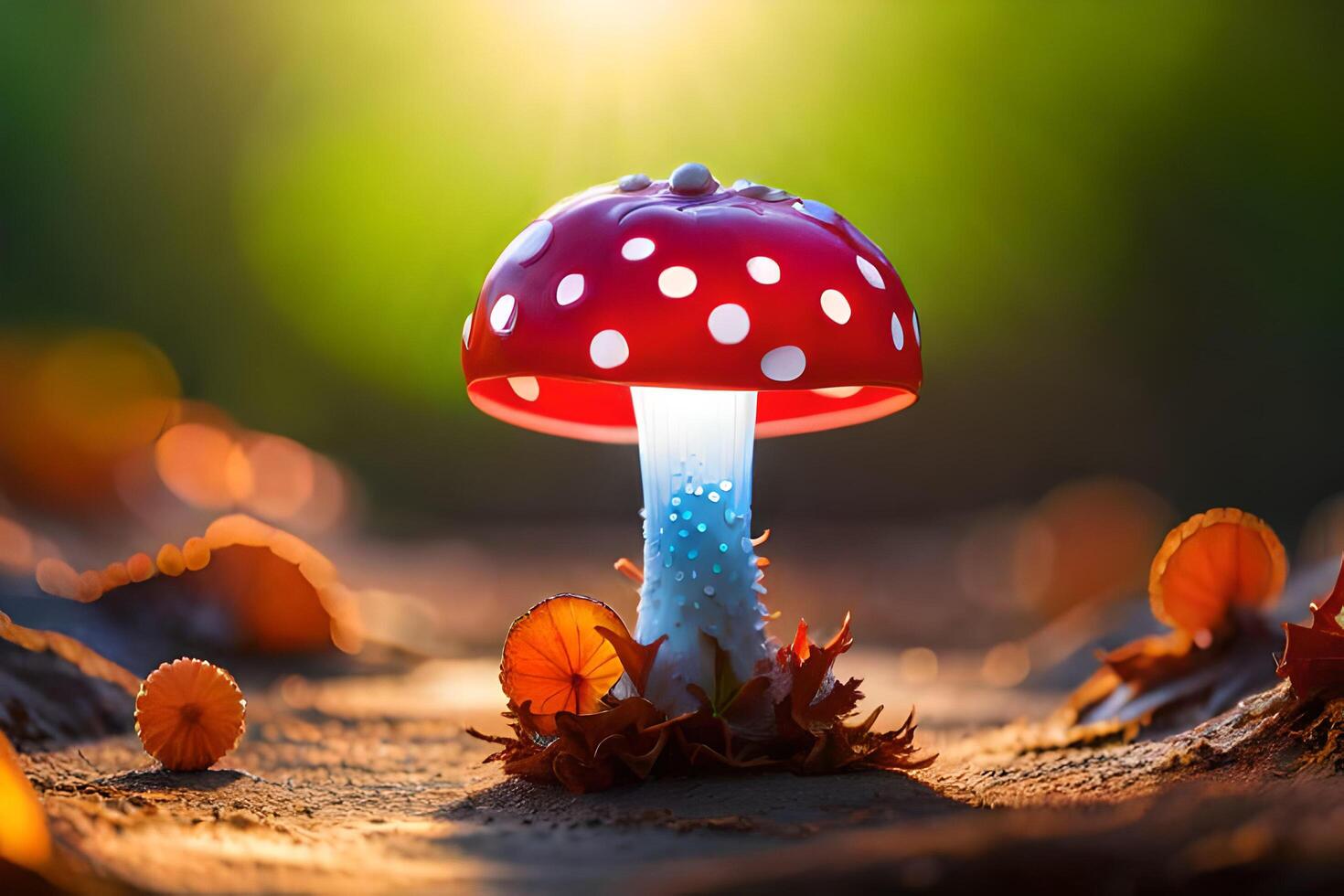 Amanita muscaria or fly agaric mushroom in autumn forest photo