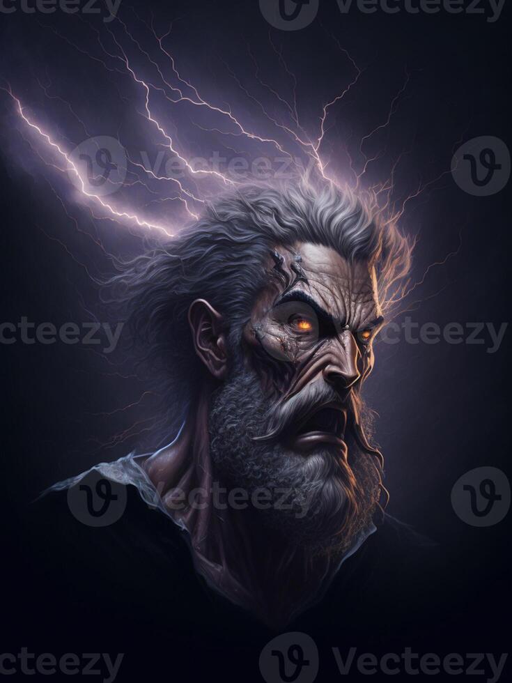 Zombie man with lightning and thunder. Halloween concept photo