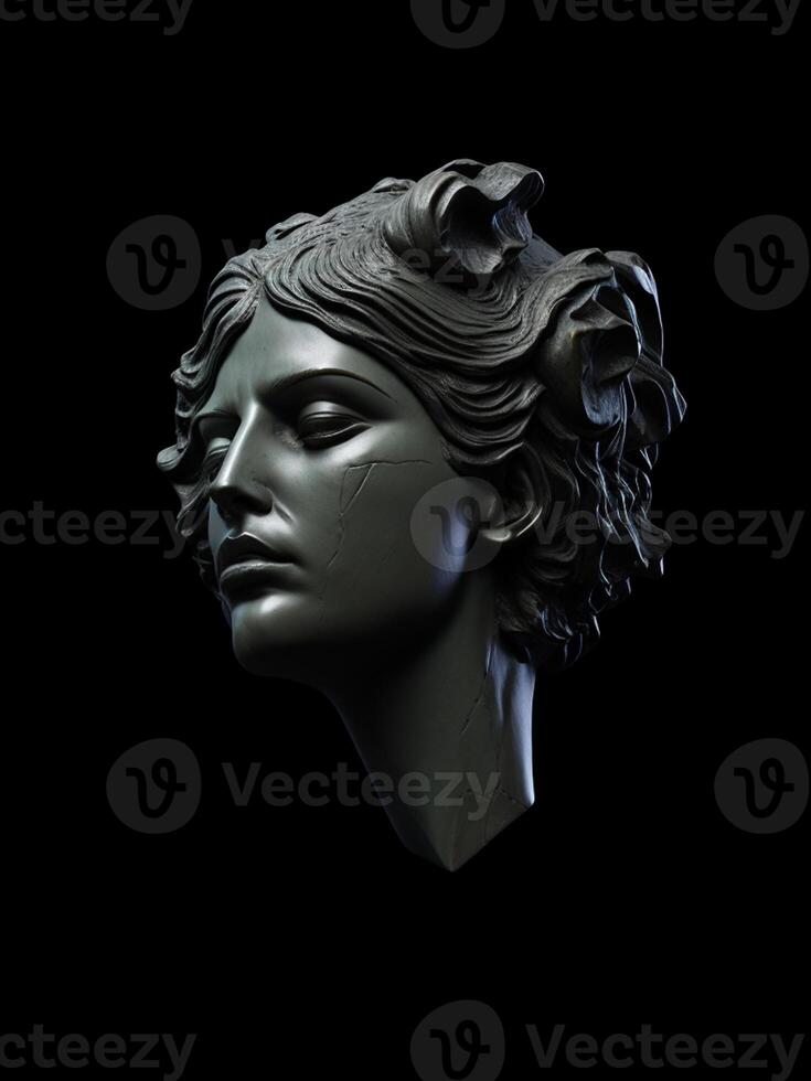 Bronze sculpture of David isolated on black background studio shot photo