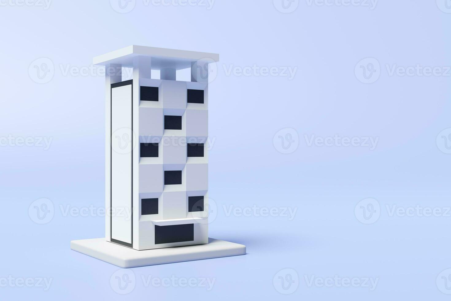 grey skyscraper building icon isolated on blue background. 3d render illustration, clipping path photo