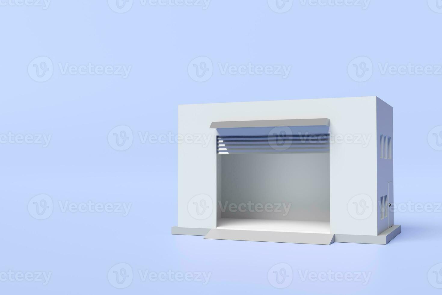 empty warehouse industry isolated on blue background. storage building logistics concept, 3d render illustration, clipping path photo