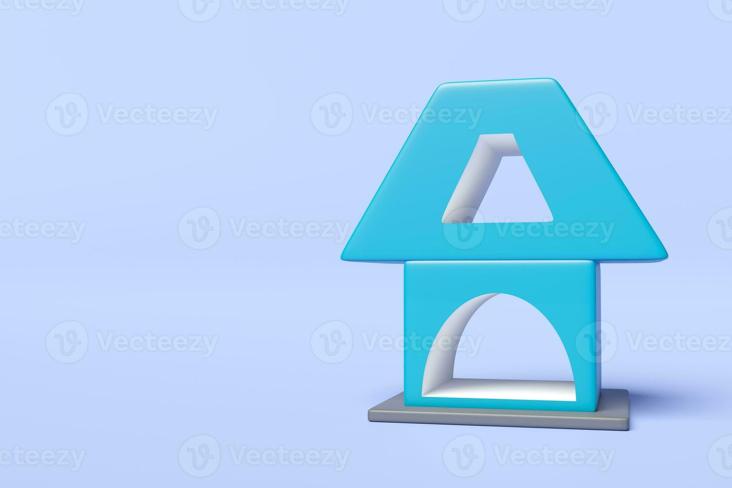 3d house icon isolated on blue background. real estate trading, quality guarantee concept, 3d render illustration, clipping path photo