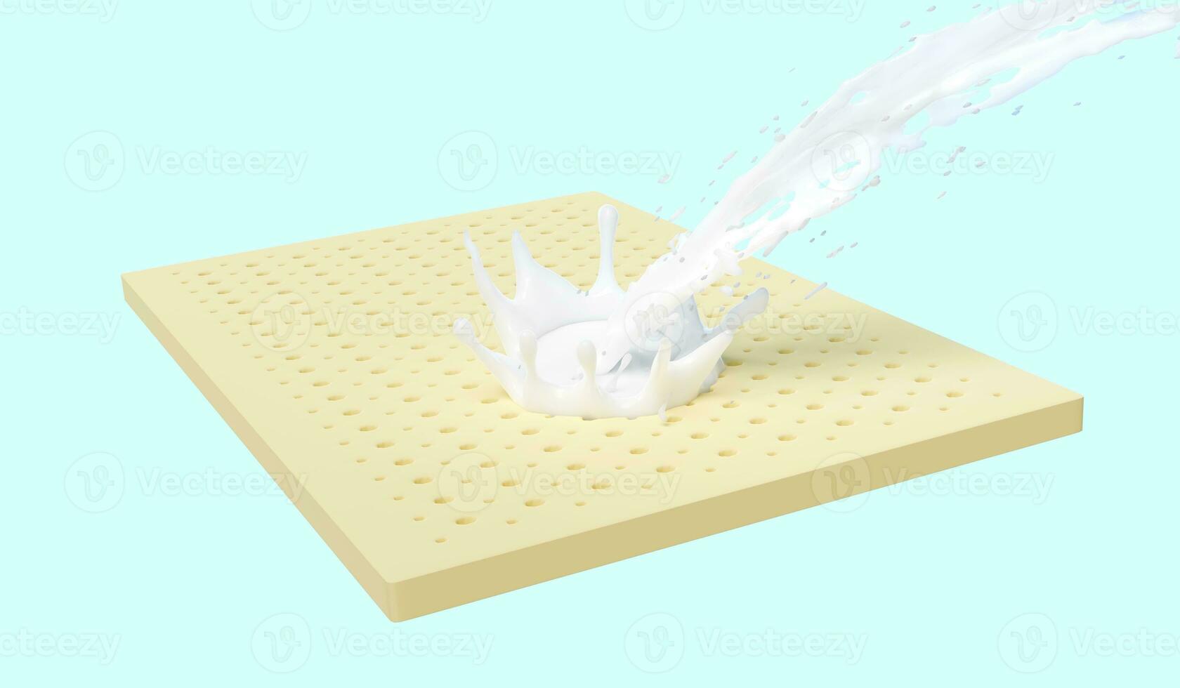 3d material sheet with natural latex for mattress isolated on blue background. 3d render illustration photo