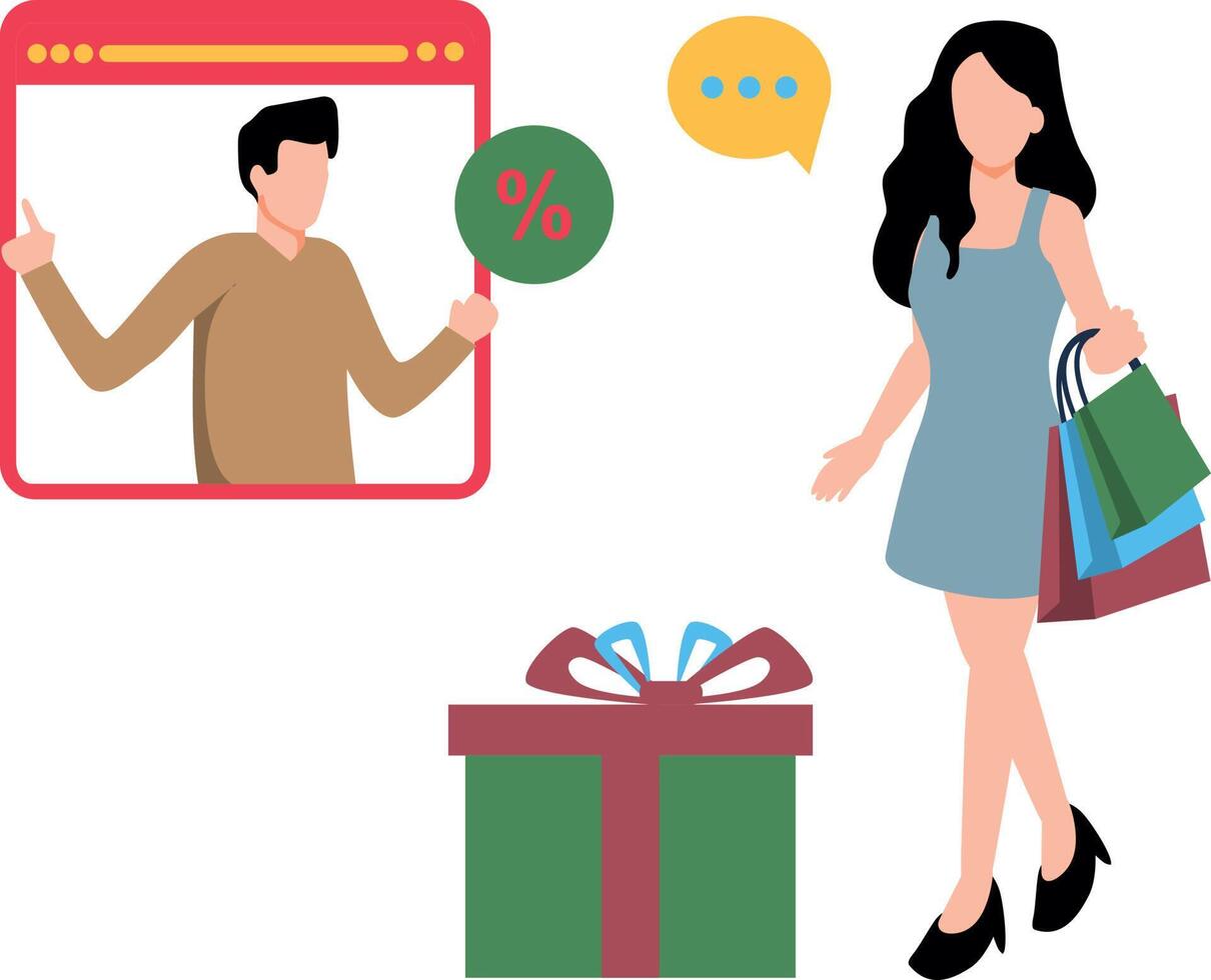 The girl is shopping online. vector