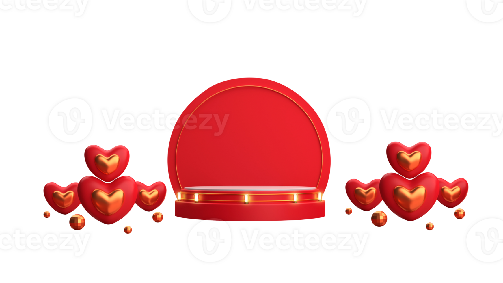 Podium and Red Heart Shapes on PNGs Background.