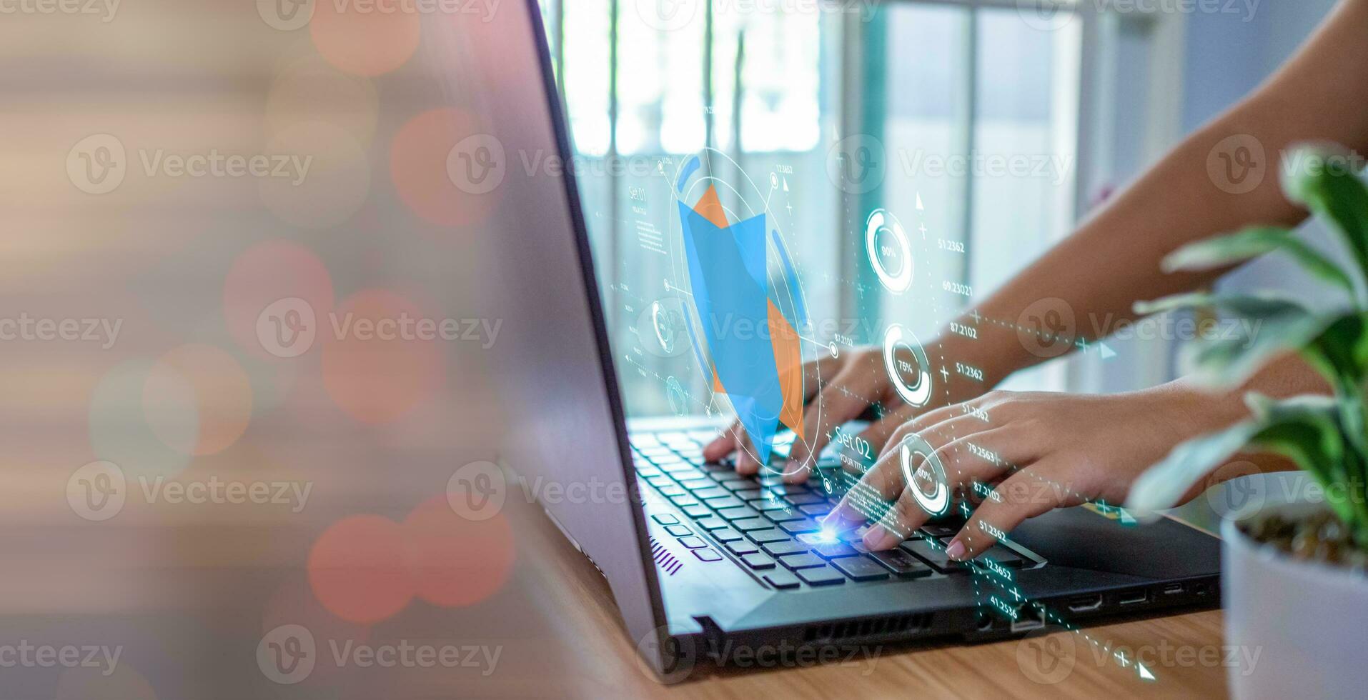 Human hand working on computer. business concept and communication technology photo