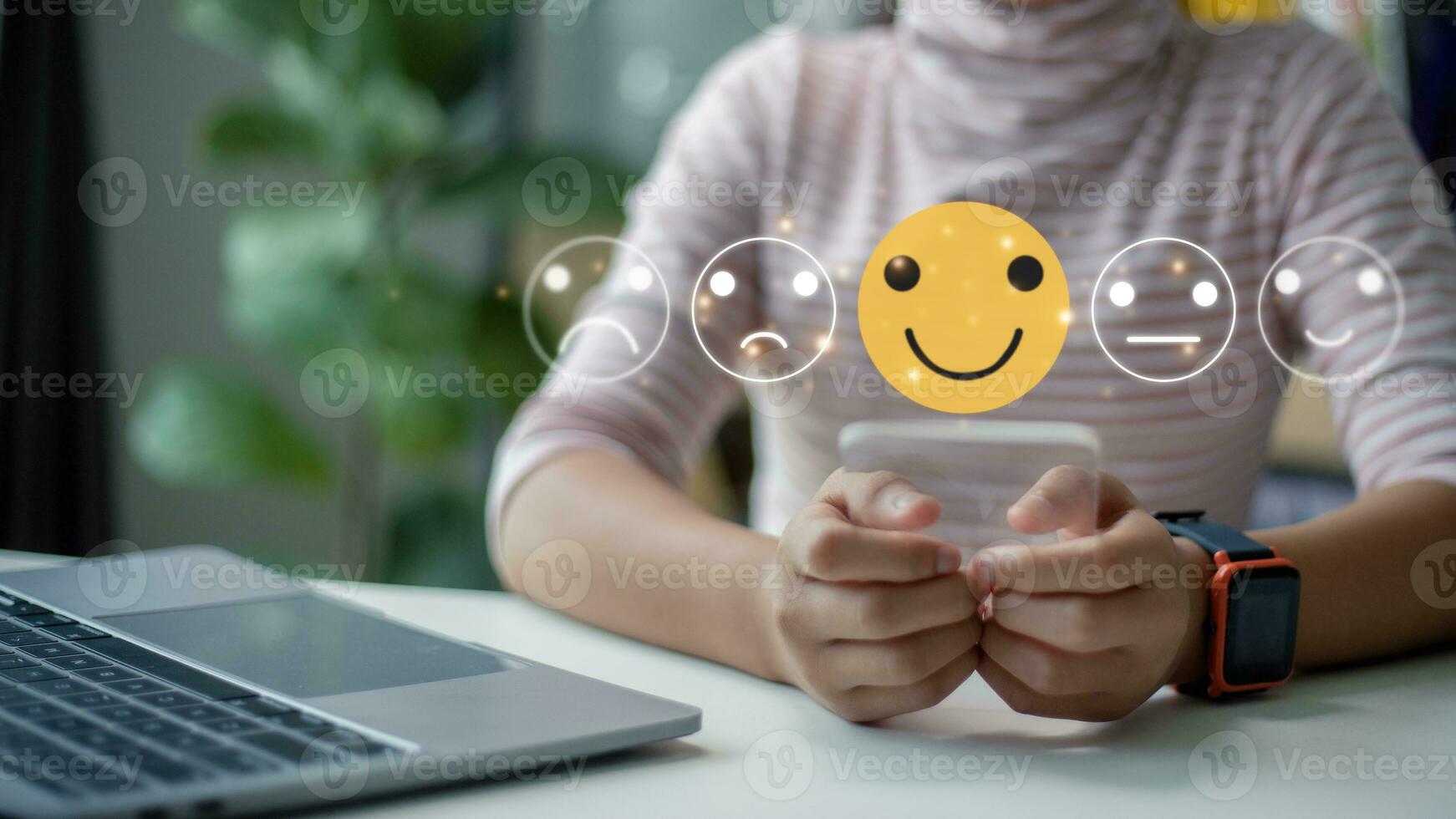 Customer Satisfaction Survey, smile face for satisfaction, service experience rating online application, customer evaluation product service quality, satisfaction feedback review, good quality most. photo