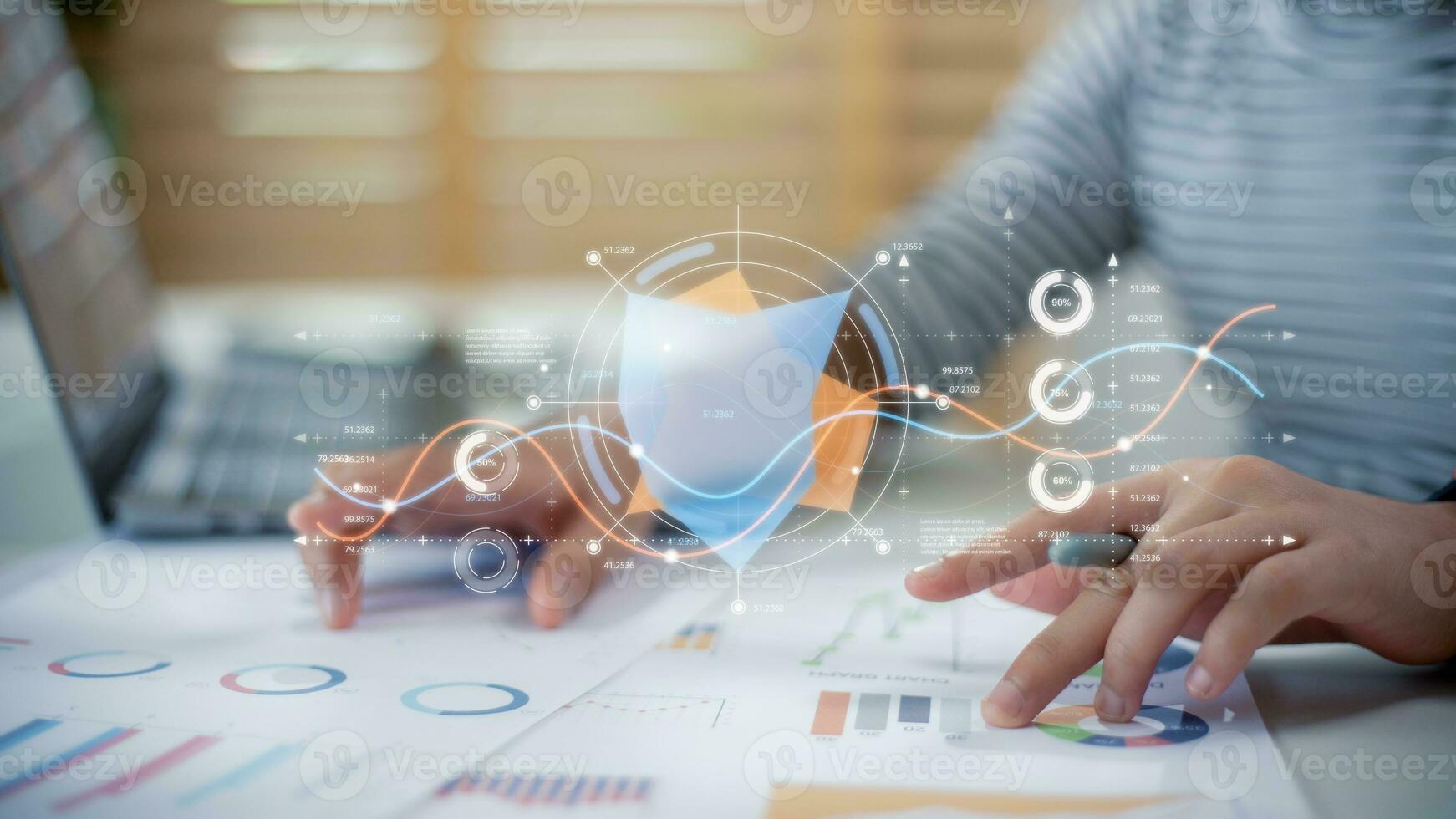 Business Intelligence concept - data analysis, management tools, intelligence, corporate strategy creation, data-driven decision making. photo