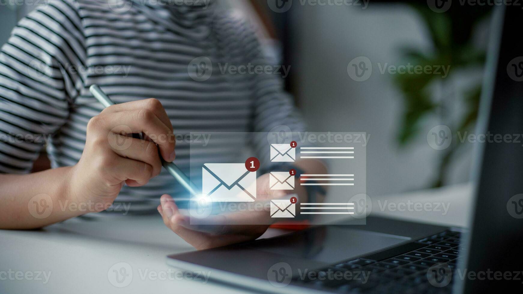 New email notification concept for business e-mail communication and digital marketing. Inbox receiving electronic message alert.  internet technology. photo