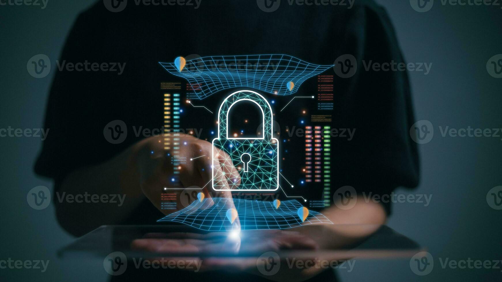 businesswomen protect personal information cybersecurity concept. User authentication system with username and password, global network security technology, photo