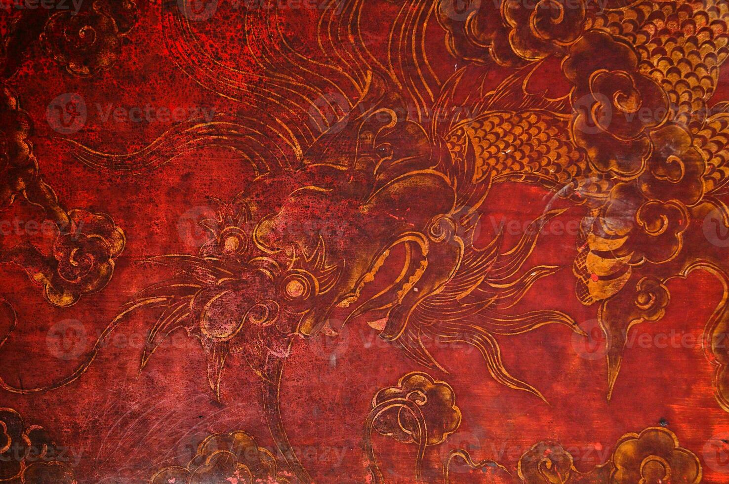 Red and gold old dragon picture in Chinese drawing style photo