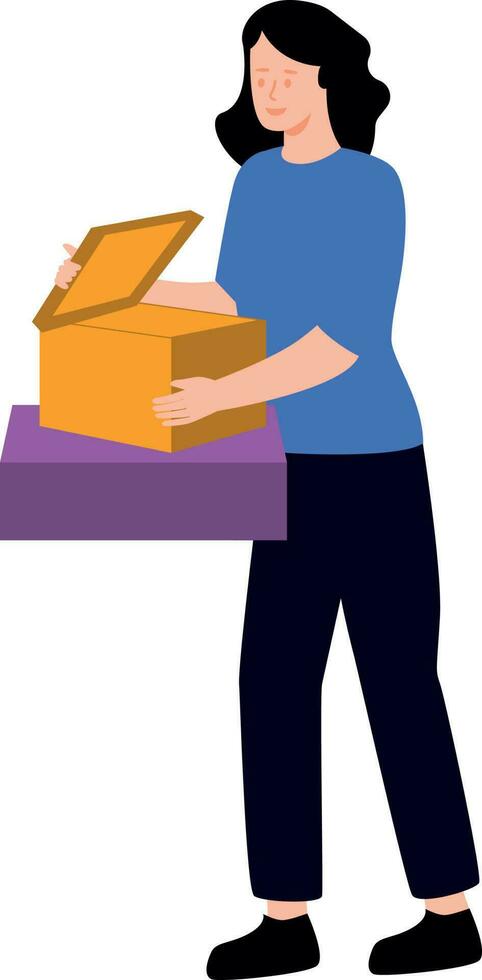 The girl is holding a box. vector