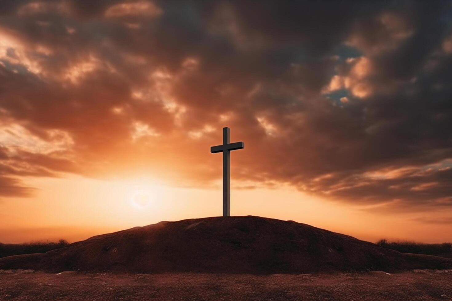 Christian wooden cross on a background with dramatic lighting,, photo